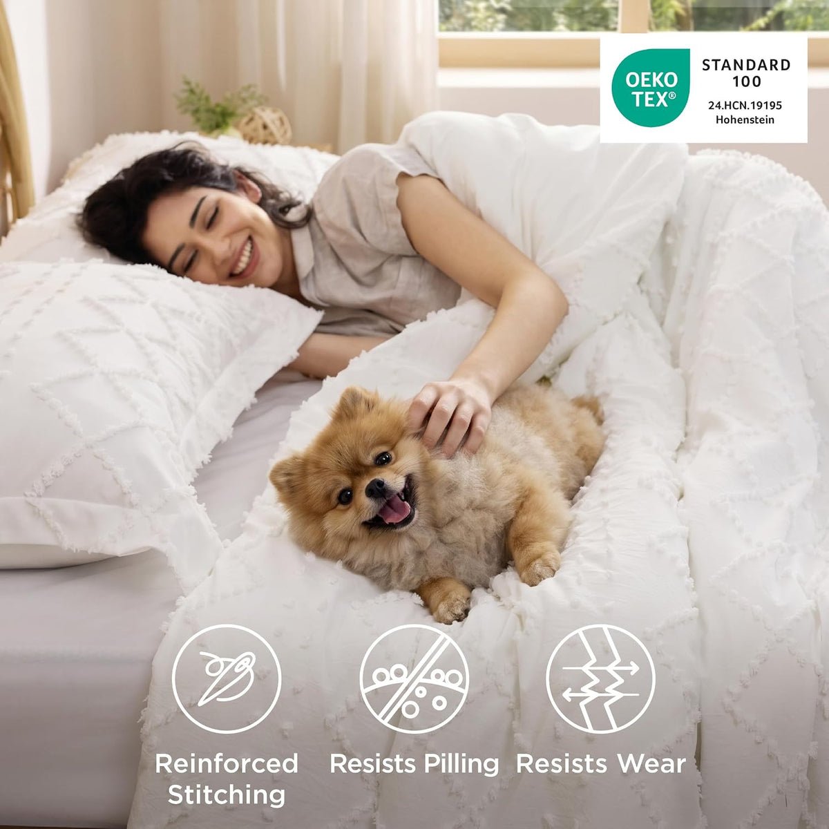 Bedsure Boho Tufted White Twin XL Comforter Set, Farmhouse-Style Bedding