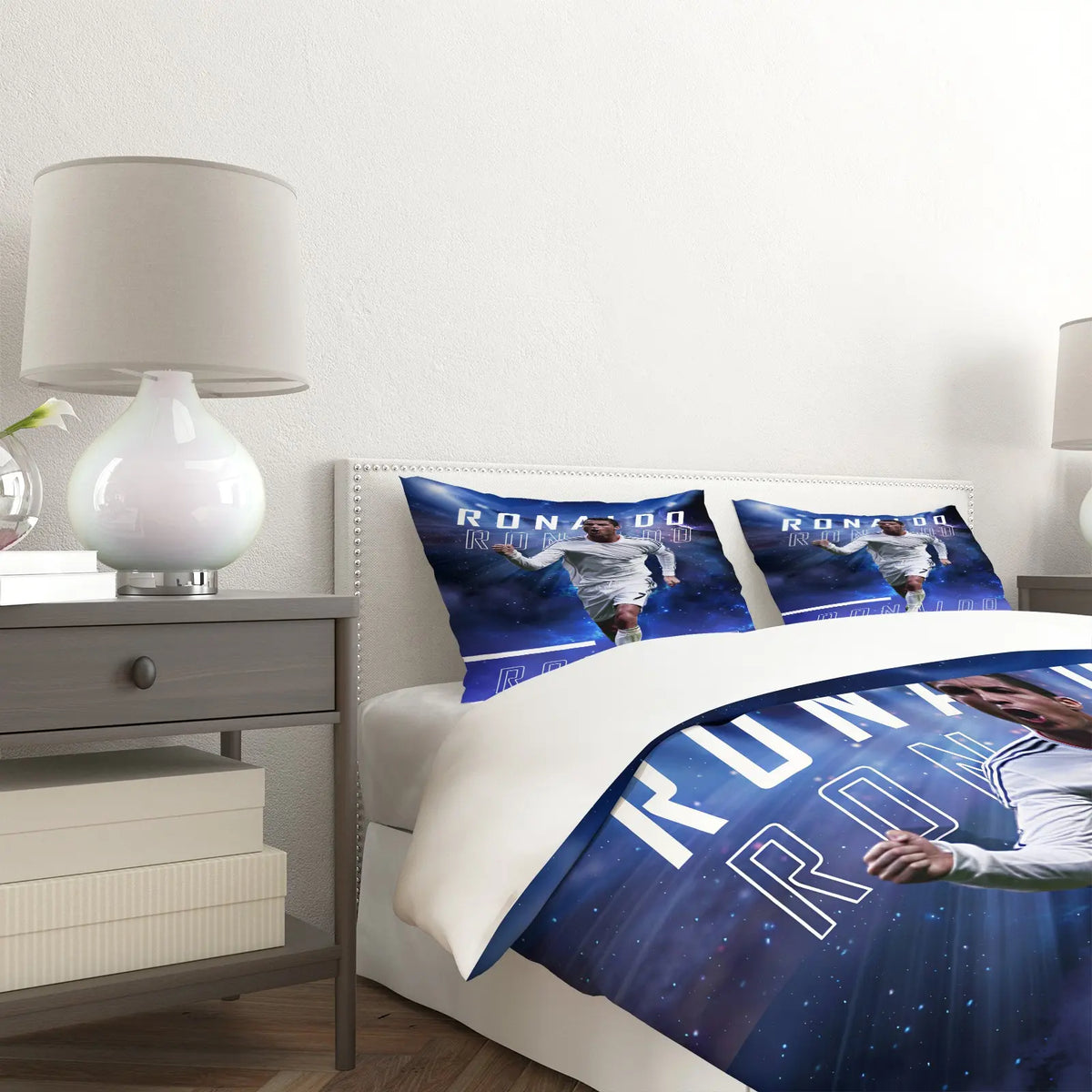 2/3Pcs Trending Soccer Star Illustration Decorative Duvet Cover Sets Theme Bedding Set, Soft Durable for Teens Sports Lovers Bedroom Dorm Decor (No Filler, No Pillow Inserts)