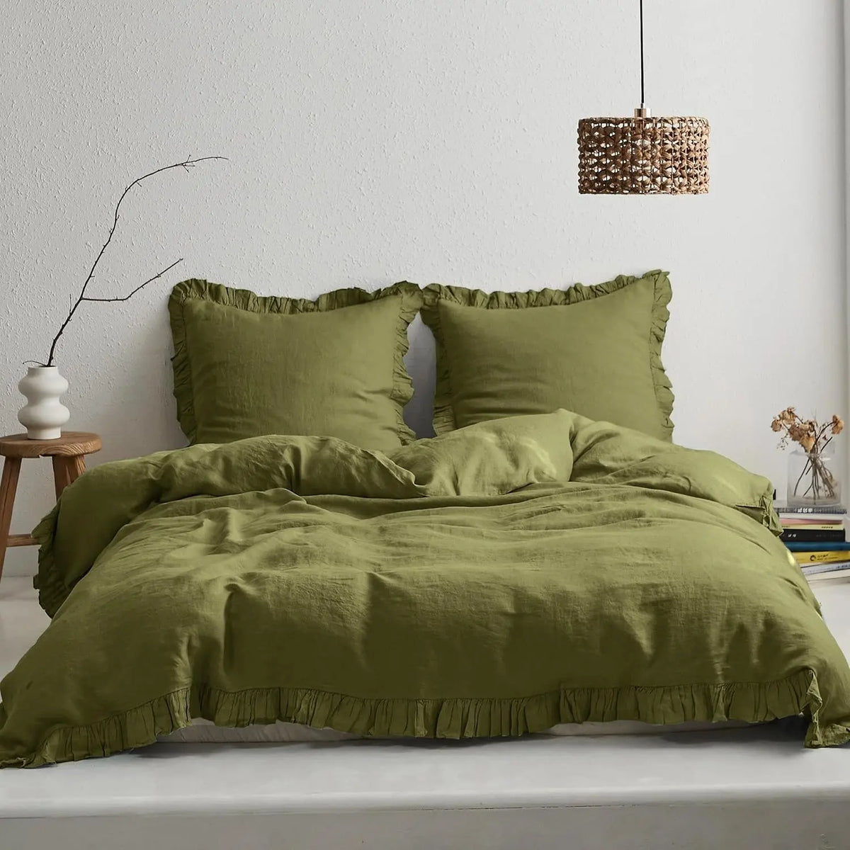 Simple&Opulence 100% Linen Duvet Cover Set, Natural French Flax Ruffle Duvet Cover, Breathable Comfy Linen Bedding Comforter Cover with Pillowcase,tiktokshopsummersale
