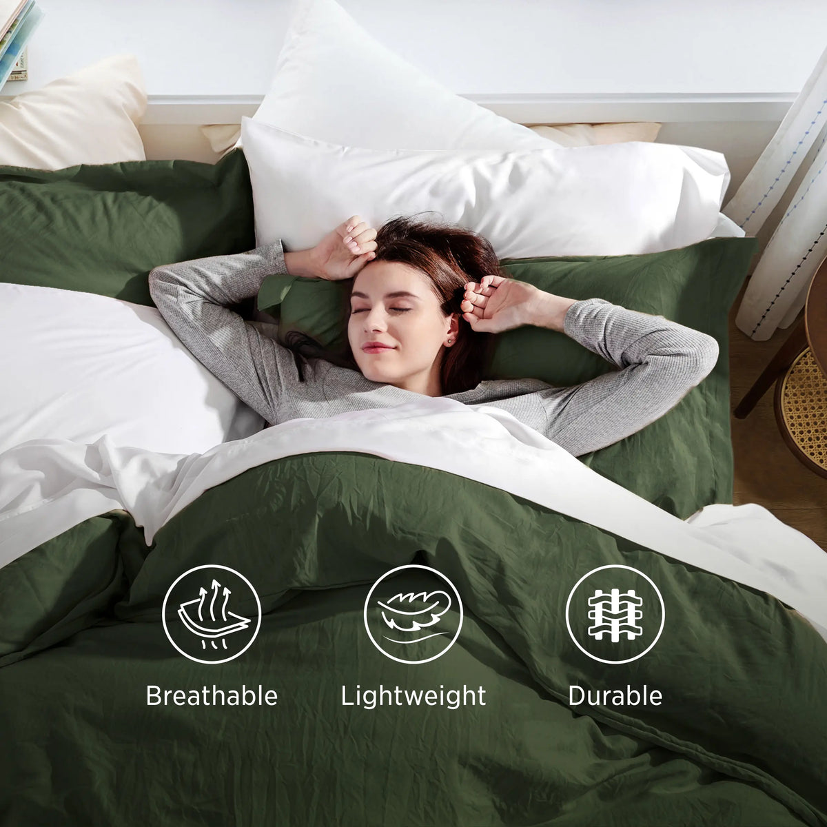 Bedsure White 3-Piece Prewashed Cotton-Like Polyester Duvet Cover Bedding Set, Home Goods, Lightweight, Includes 1 Zippered Cover & 2 Shams, Soft Texture for Cozy Nights, No Comforter