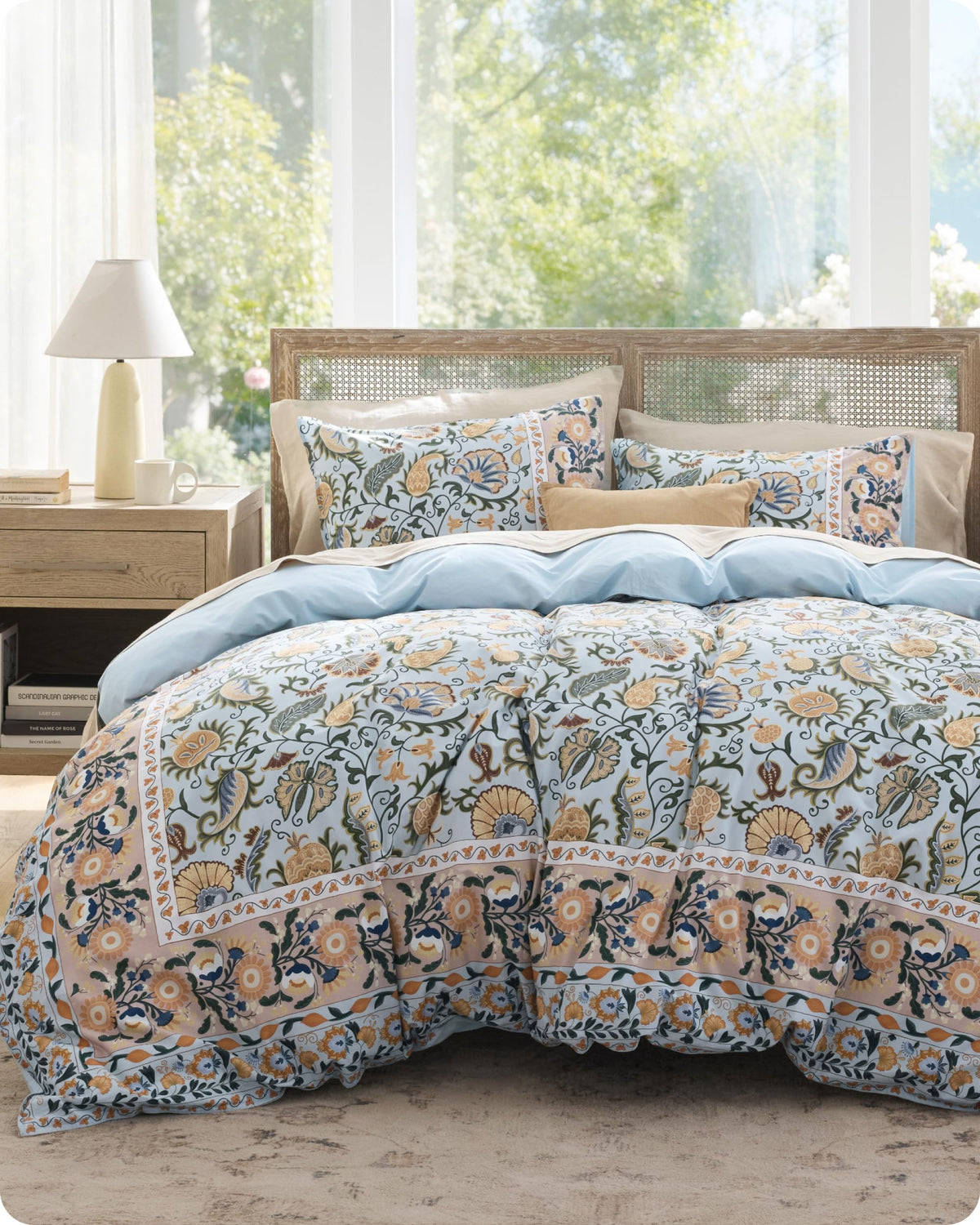 Bedsure PureWoven 100% Cotton Floral Duvet Cover Set, Queen, Green