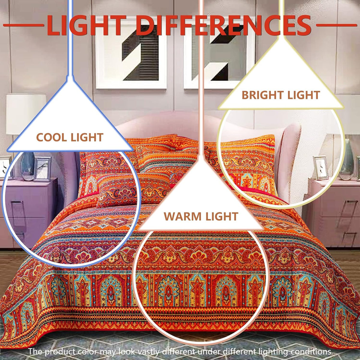 VAPUTAR 100% Cotton Face Quilt King Size Bedding Set - Boho King Quilts