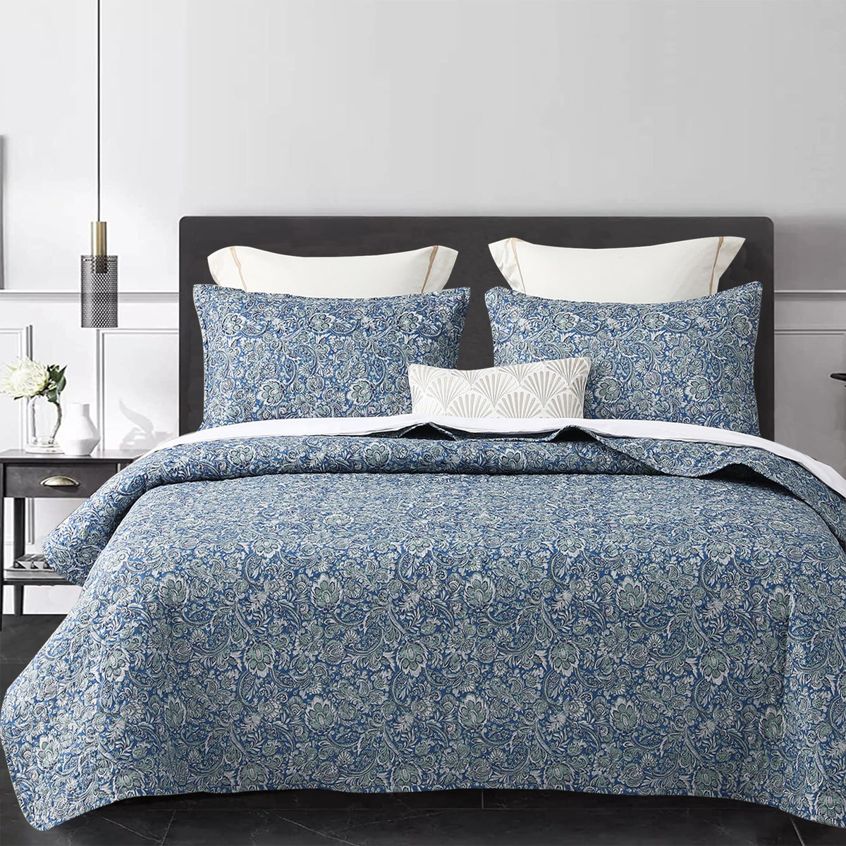 DURLENGEN Botanical Quilt California King Size,Reversible Bedding Set,Beige