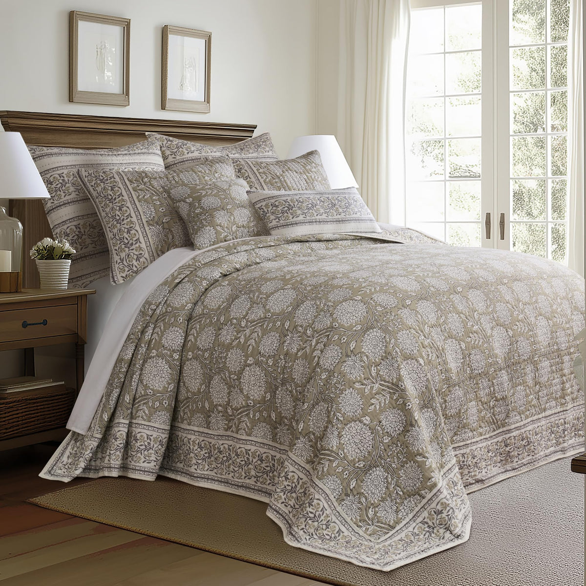 Levtex Home Adare Taupe Reversible King Duvet Cover Set (106x94in) with 2 Pillowcases (36x20in) - Floral Bedding - Taupe and White - Cotton King Size Duvet Cover Set - Soft, Pre-Washed