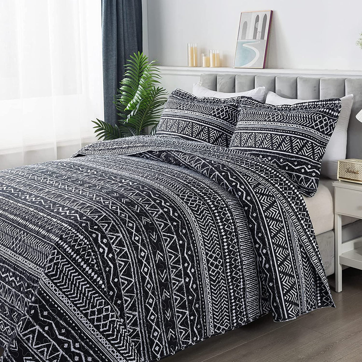 Travan 3-Piece Quilt Set Quilted Bedspread Lightweight Coverlet Set Garden Style Floral Printed Oversized Quilted Bedding Set with Shams for All Season, Exquisite, King Size