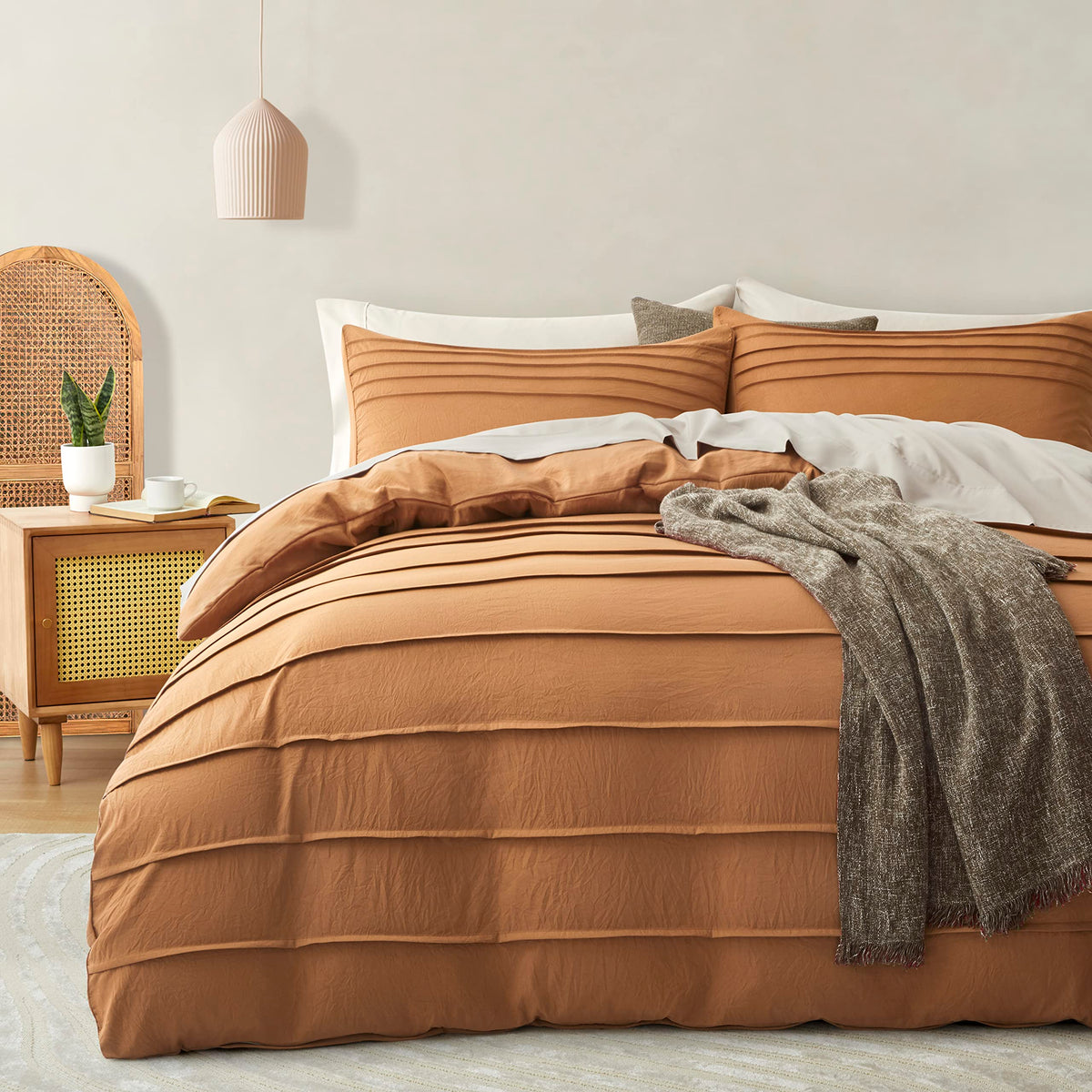 Oli Anderson 3PCS Pleated Duvet Cover Set, Beige, King