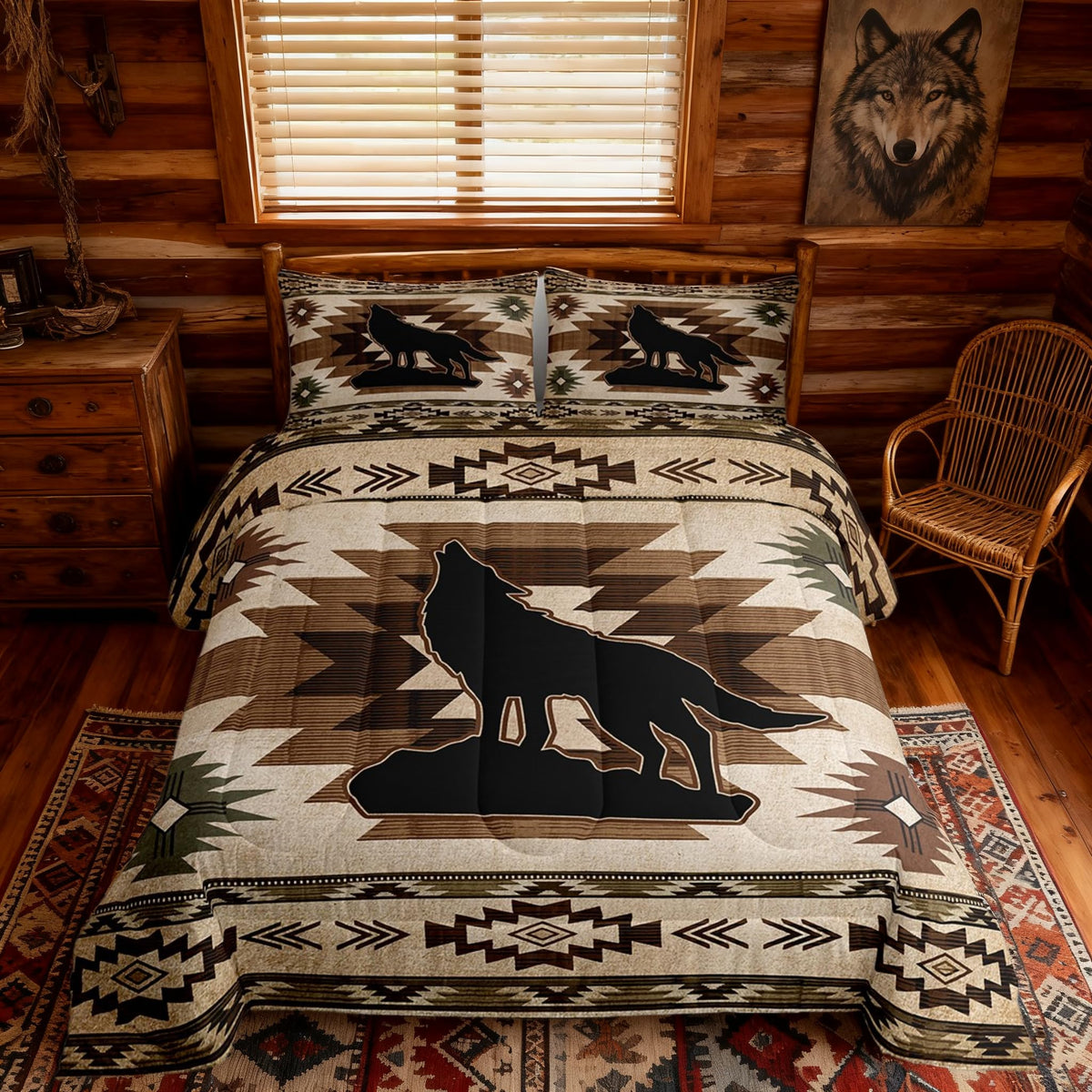 Homewish Jungle Cabin Comforter Set,Moose Animal Pine Trees Bedding Sets for Kids Teens Adults,Retro Wooden Stripes Rustic Farmhouse Quilted Comforter with 2 Pillowcases Queen Size 3 Pcs
