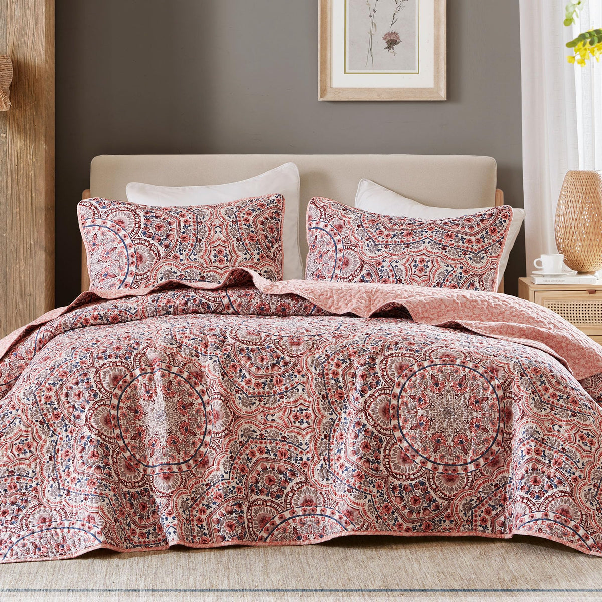 Comfort Spaces Valerie Boho Reversible Twin Quilt Bedding Set, 2 PC, Blue