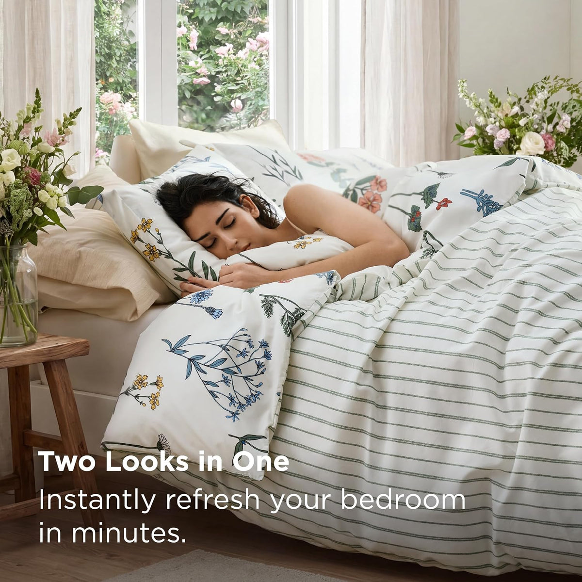 Bedsure Duvet Cover Queen Size - Reversible Cute Floral Duvet Cover Set with Zipper Closure, 3 Pieces White Bedding Set with 8 Corner Ties and 2 Pillow Shams 20"x26"