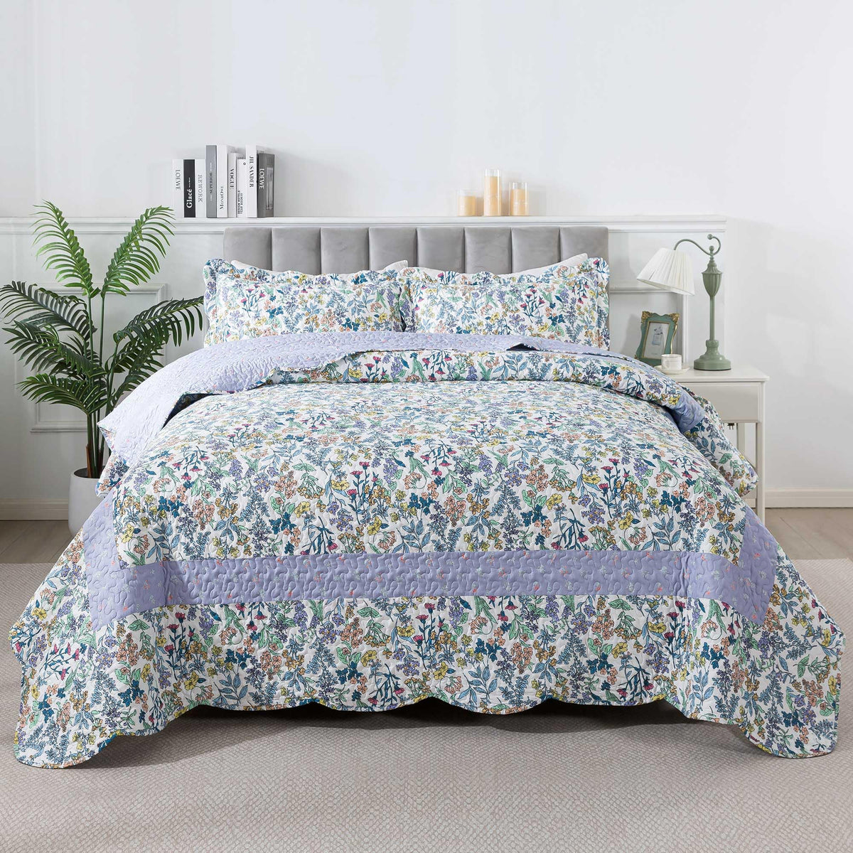 HoneiLife Oversized King Bedspreads 120x120 - Beach Quilt 3 Pieces, Coastal Quilt Sets, California King Quilt, Nautical Bedspreads Ocean Coverlets, Lightweight Bed Cover, Summer Quilts