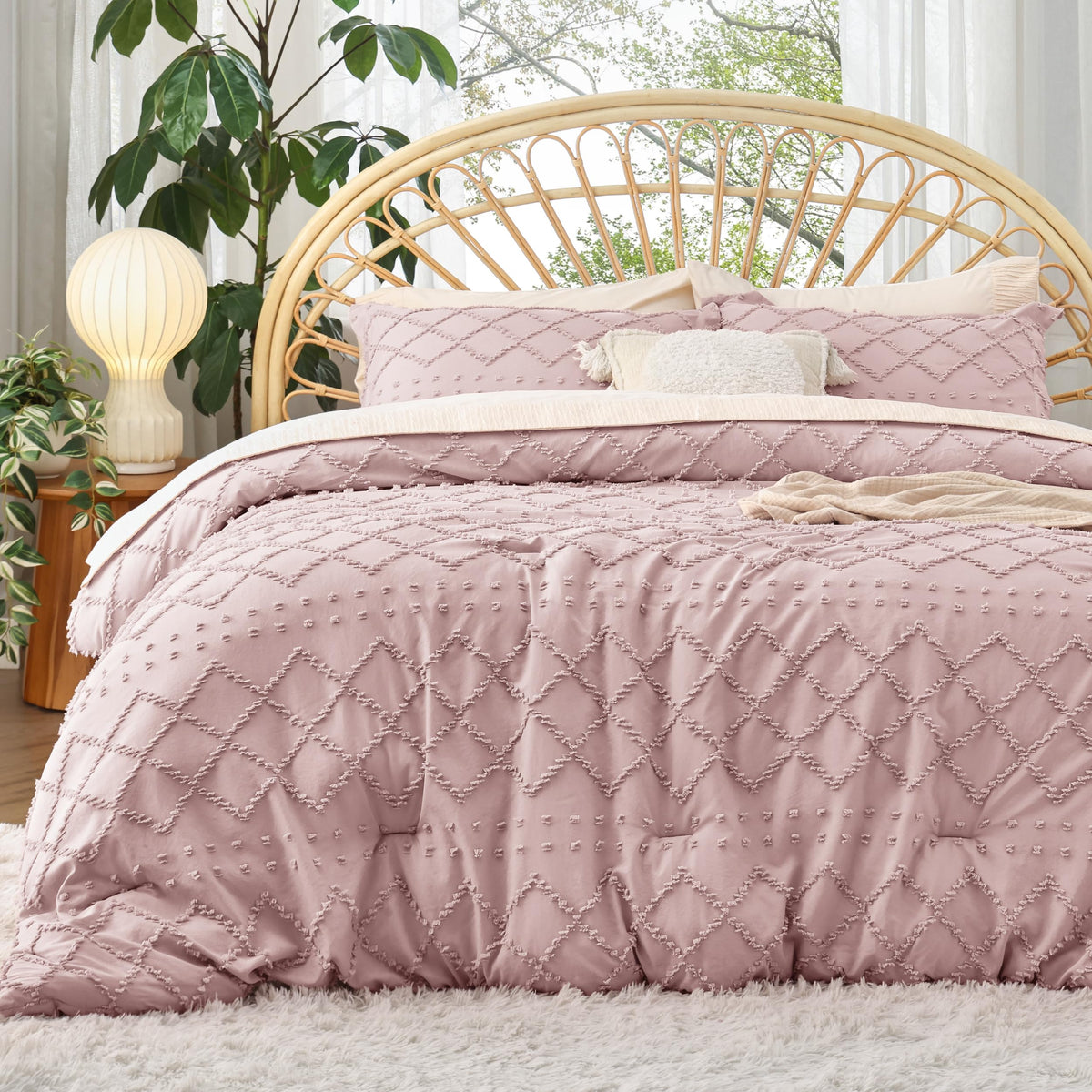 Bedsure Boho Tufted White Twin XL Comforter Set, Farmhouse-Style Bedding