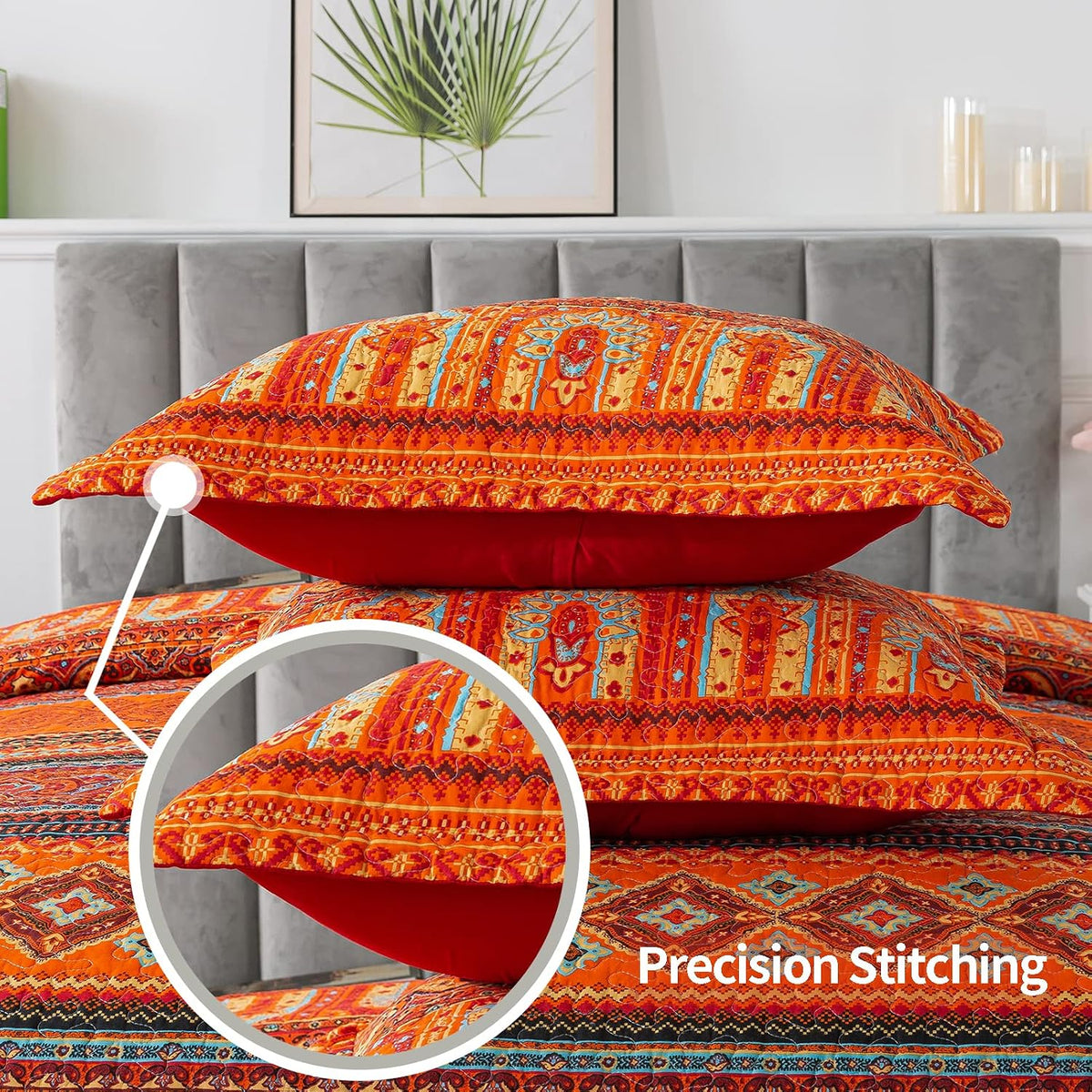 VAPUTAR 100% Cotton Face Quilt King Size Bedding Set - Boho King Quilts