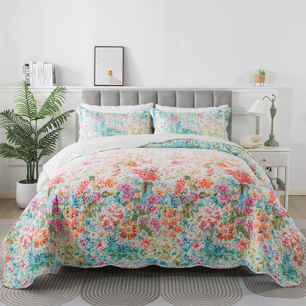 HoneiLife Oversized King Bedspreads 120x120 - Beach Quilt 3 Pieces, Coastal Quilt Sets, California King Quilt, Nautical Bedspreads Ocean Coverlets, Lightweight Bed Cover, Summer Quilts