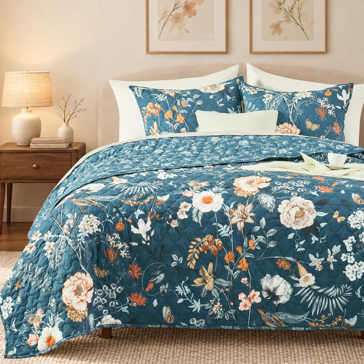 Quilts Queen Size-3 Pieces Soft Queen Bedspread Floral Patchwork Quilt