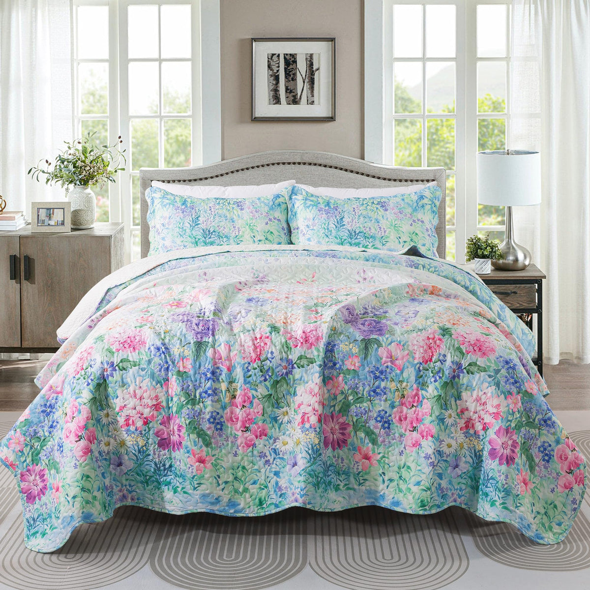 HoneiLife Oversized King Bedspreads 120x120 - Beach Quilt 3 Pieces, Coastal Quilt Sets, California King Quilt, Nautical Bedspreads Ocean Coverlets, Lightweight Bed Cover, Summer Quilts