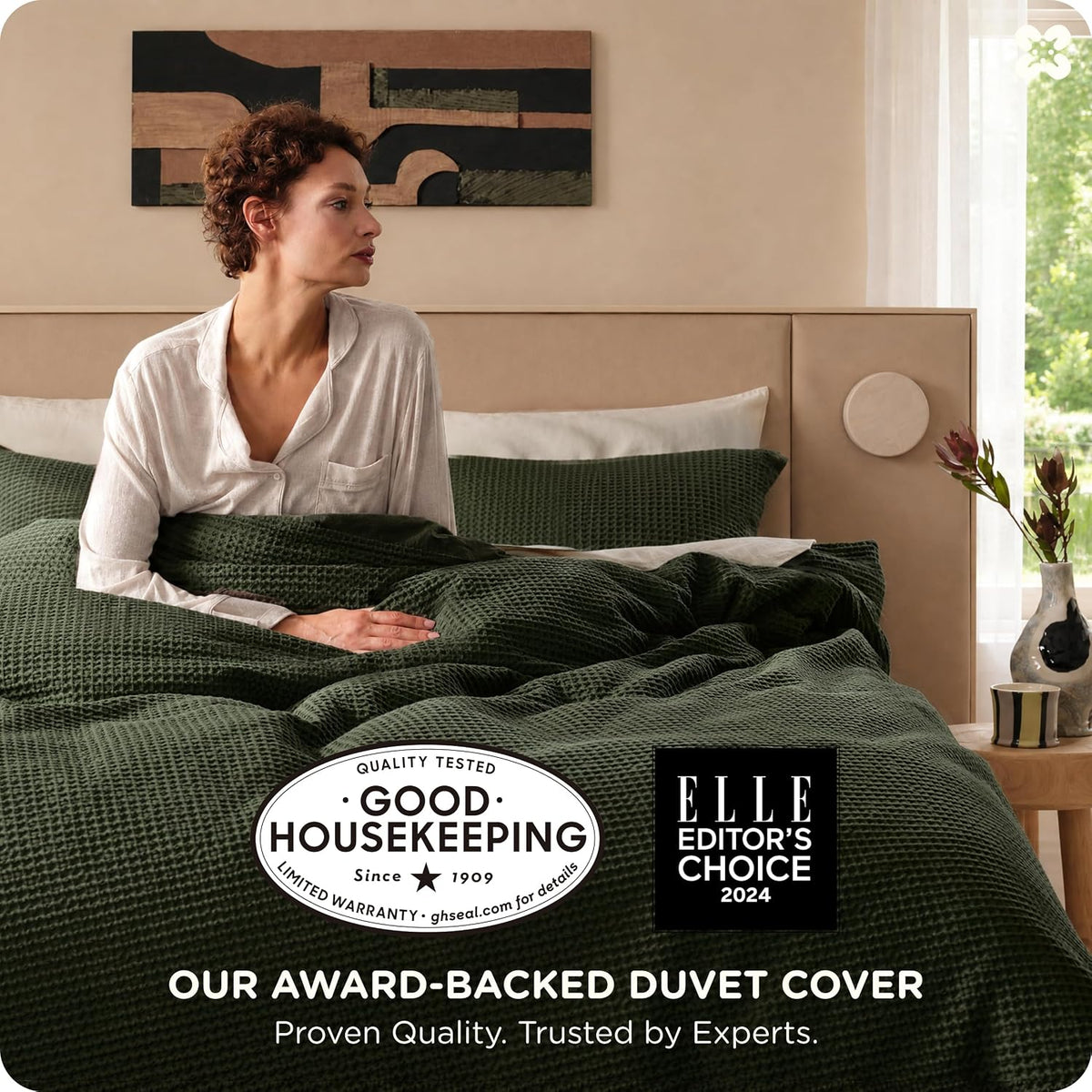 Bedsure PureWoven 3 Pieces 100% Cotton Waffle Weave Duvet Cover Set, Queen