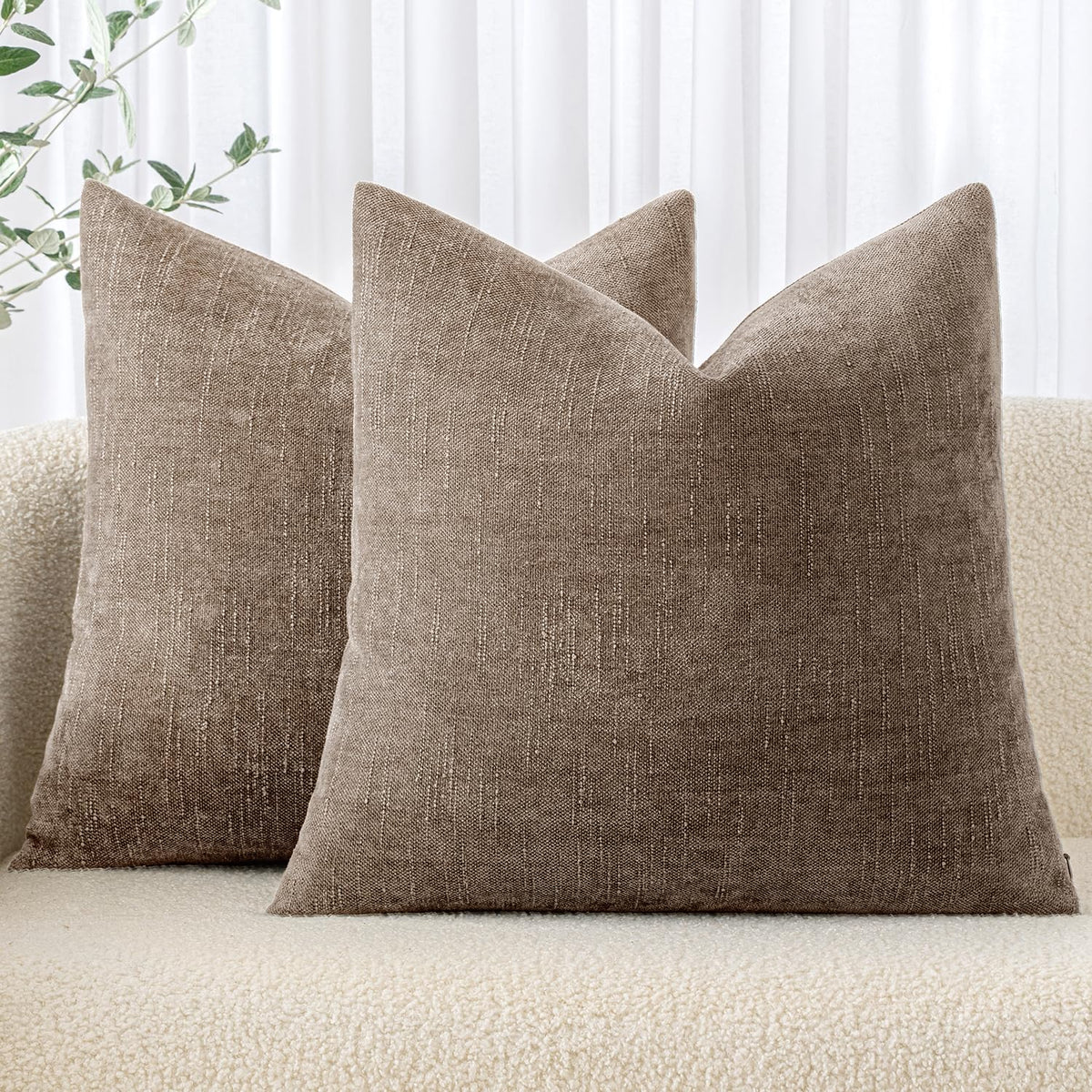 MIULEE 26x26 Inch Euro Textured Chenille Pillow Covers Chocolate Brown
