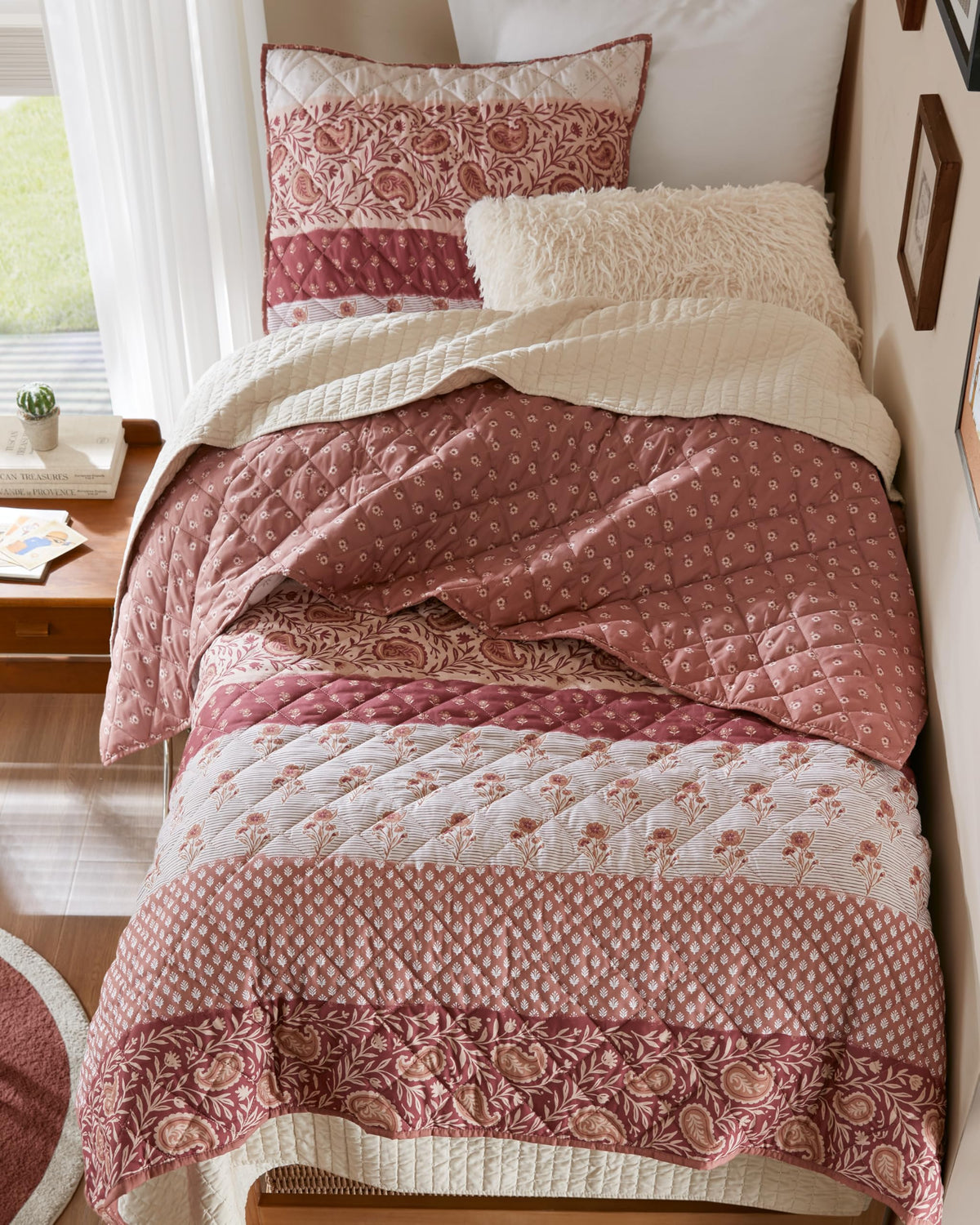 Comfort Spaces Valerie Boho Reversible Twin Quilt Bedding Set, 2 PC, Blue