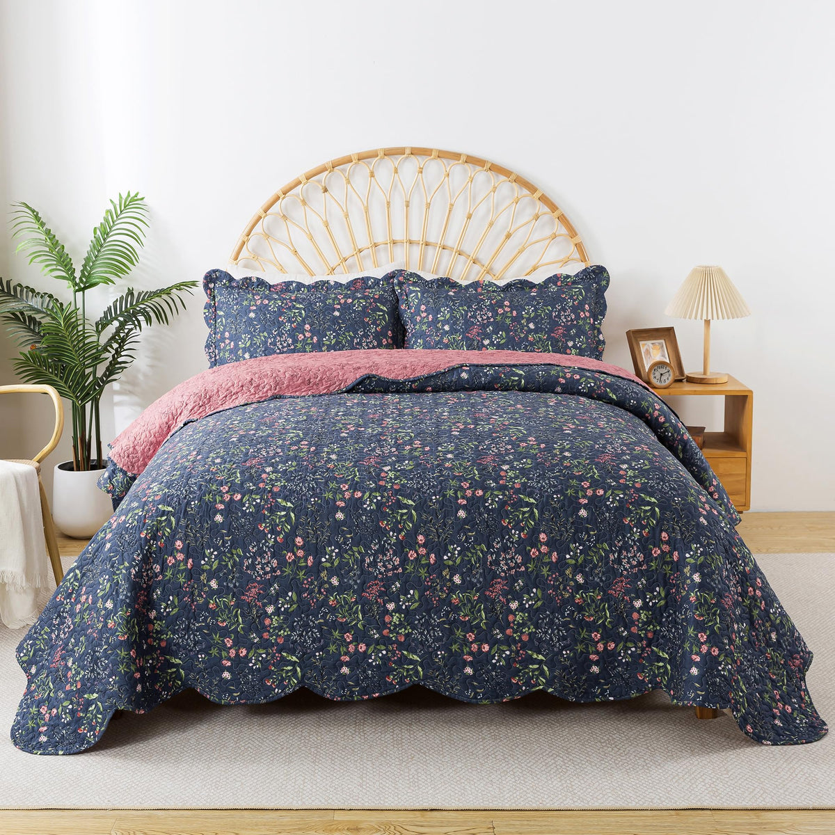 HoneiLife Oversized King Bedspreads 120x120 - Beach Quilt 3 Pieces, Coastal Quilt Sets, California King Quilt, Nautical Bedspreads Ocean Coverlets, Lightweight Bed Cover, Summer Quilts