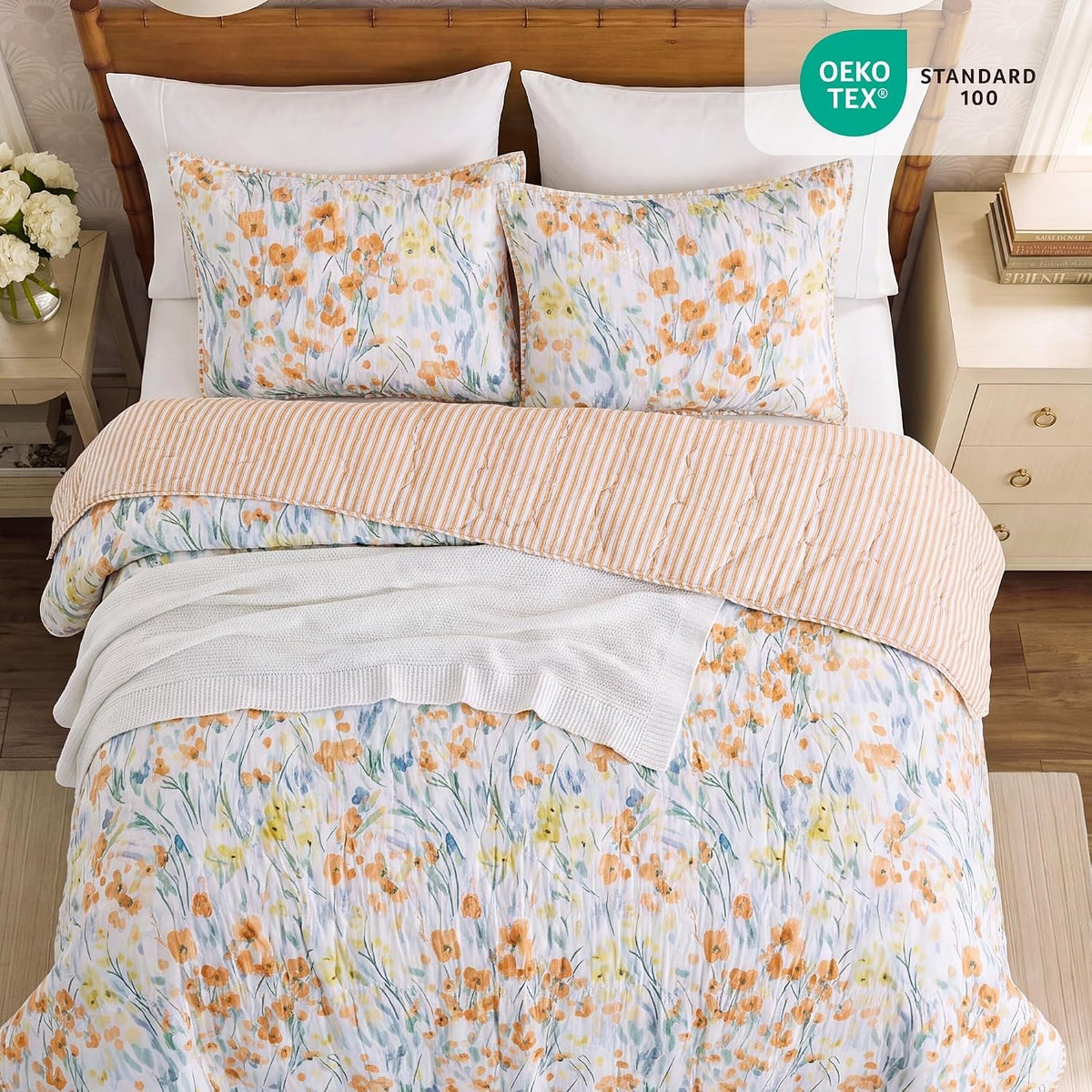 Twin/Twin XL Quilt Set-2 Pieces Soft Bedding Floral Reversible Coverlet