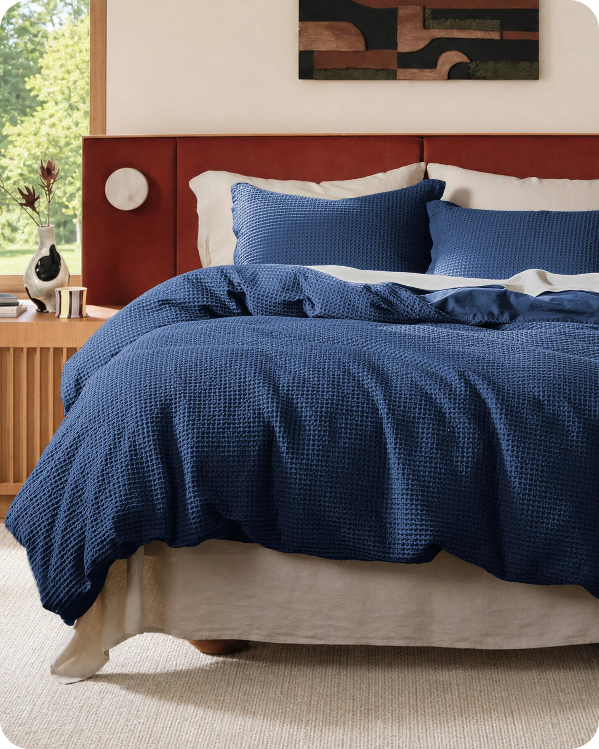 Bedsure PureWoven 3 Pieces 100% Cotton Waffle Weave Duvet Cover Set, Queen