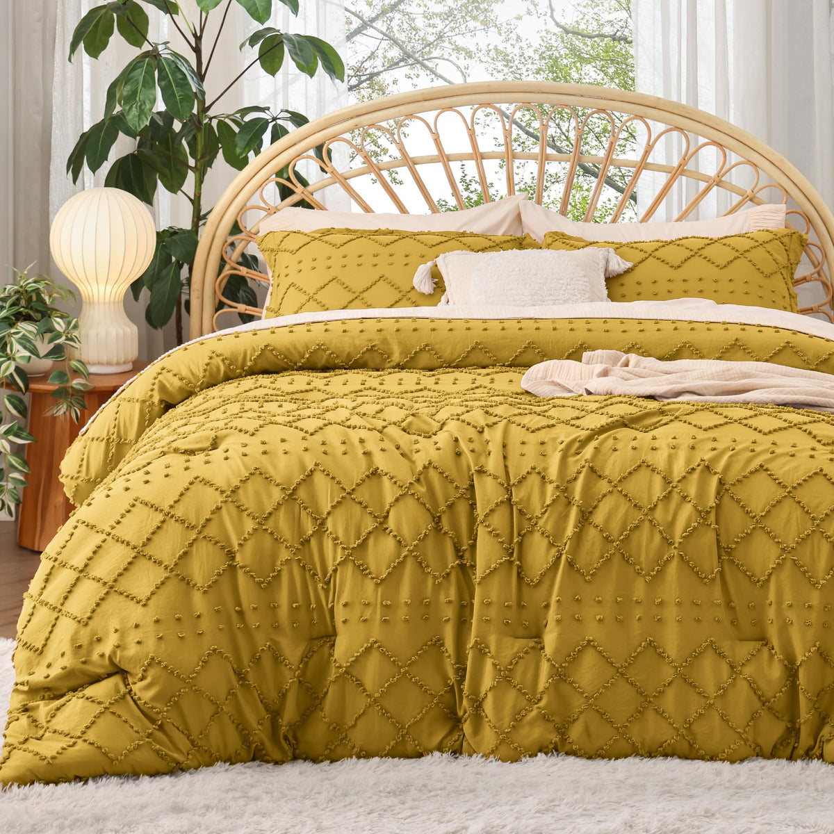 Bedsure Boho Tufted White Twin XL Comforter Set, Farmhouse-Style Bedding