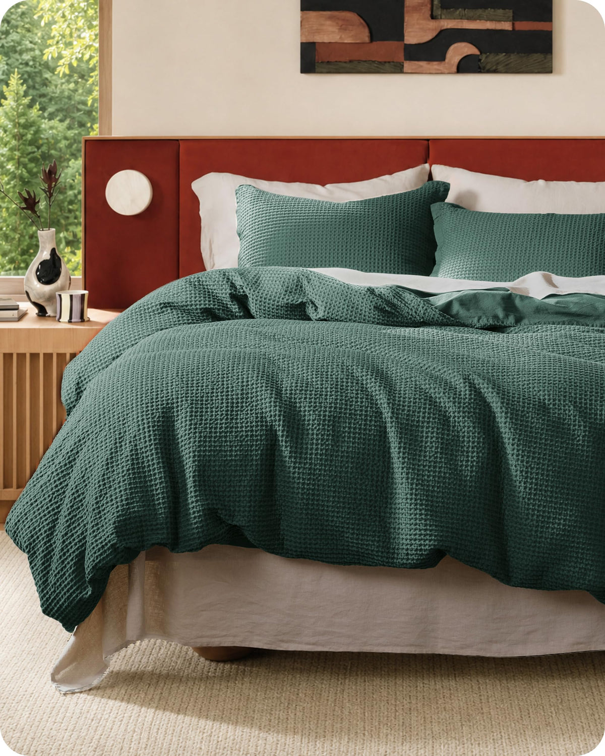 Bedsure PureWoven 3 Pieces 100% Cotton Waffle Weave Duvet Cover Set, Queen