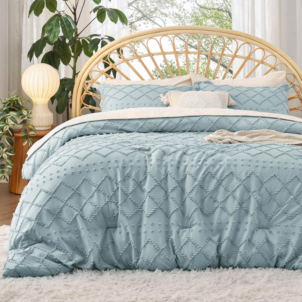 Bedsure Boho Tufted White Twin XL Comforter Set, Farmhouse-Style Bedding