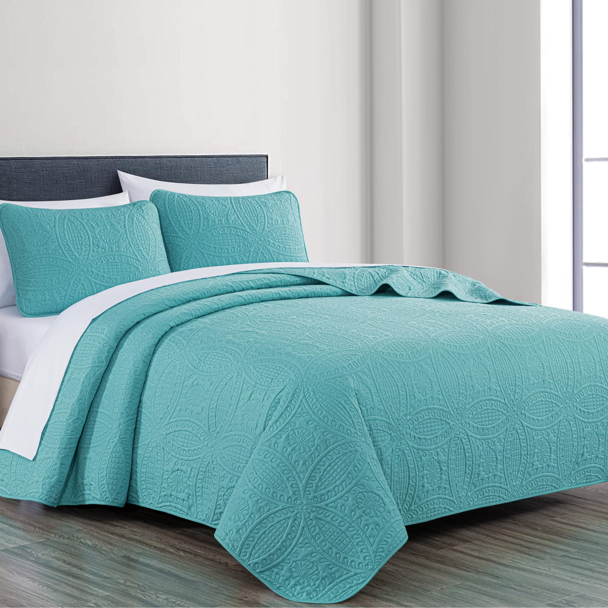 Chezmoi Collection Austin 3-piece Oversized Bedspread Coverlet Set (Queen, Teal)