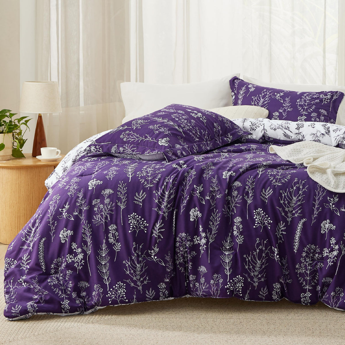 Bedsure Floral Comforter Set Cute Bedding Set Twin/Twin XL Reversible Black