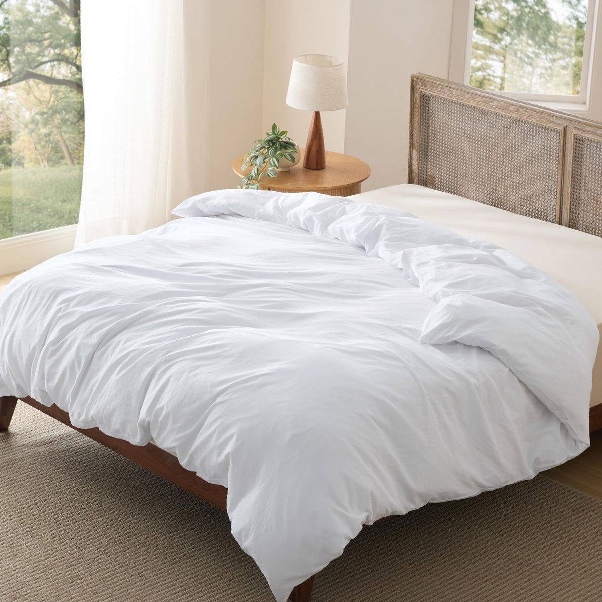 Bedsure Prewashed Duvet Cover Full, Cotton-Like Soft Bedding Set, White