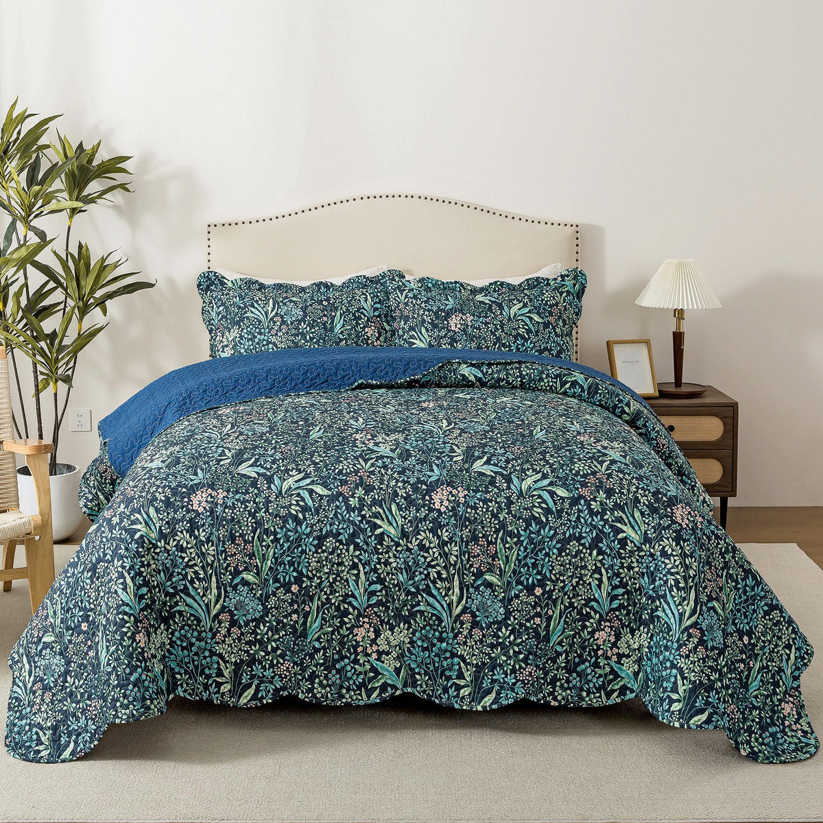 HoneiLife Oversized King Bedspreads 120x120 - Beach Quilt 3 Pieces, Coastal Quilt Sets, California King Quilt, Nautical Bedspreads Ocean Coverlets, Lightweight Bed Cover, Summer Quilts