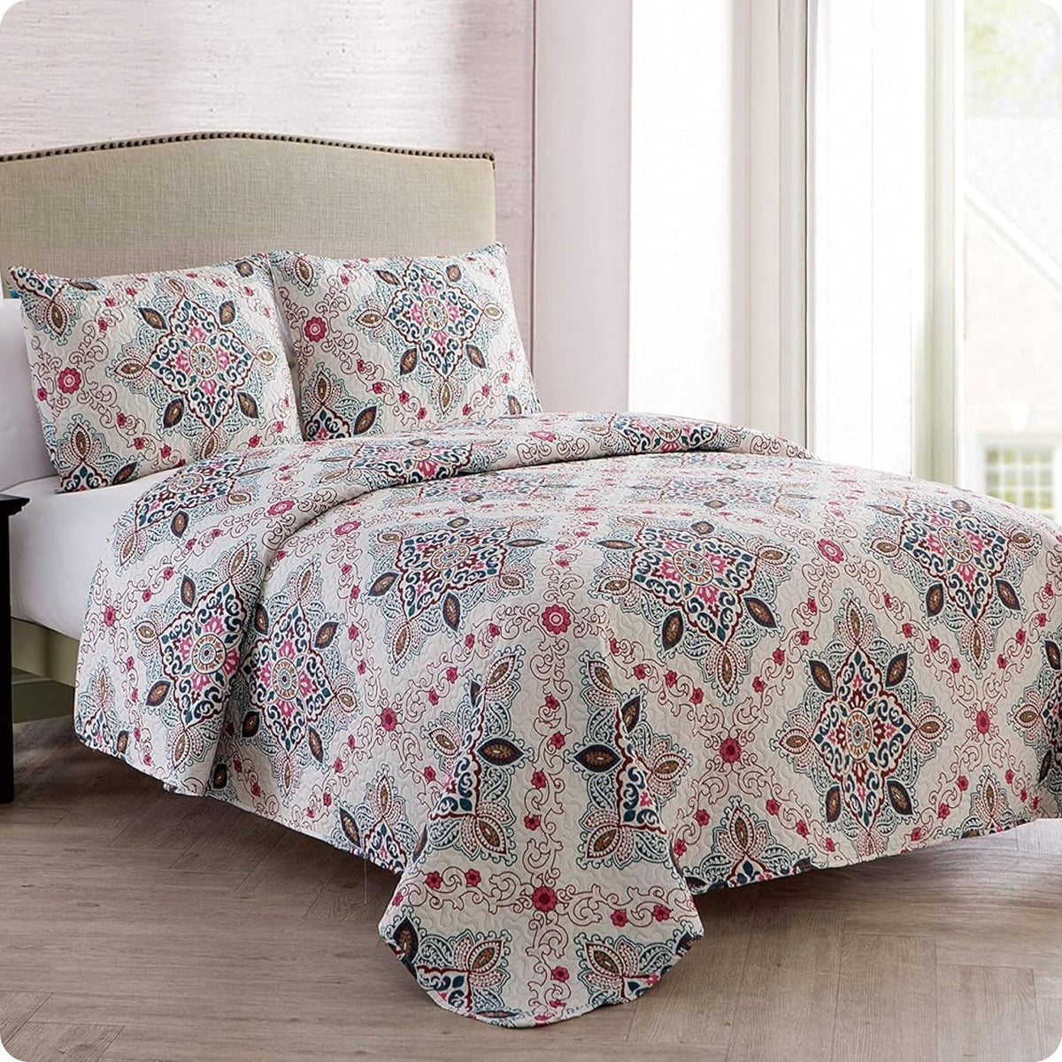 VCNY Home Caroline Quilt Set, King 3-Piece, Taupe
