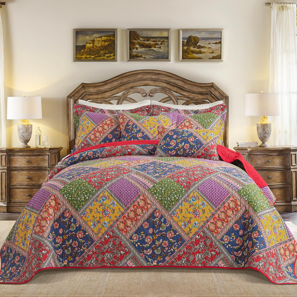 BEDIFANY 100% Cotton Cover Quilts King Size for Farmhouse- Fall Bedspread
