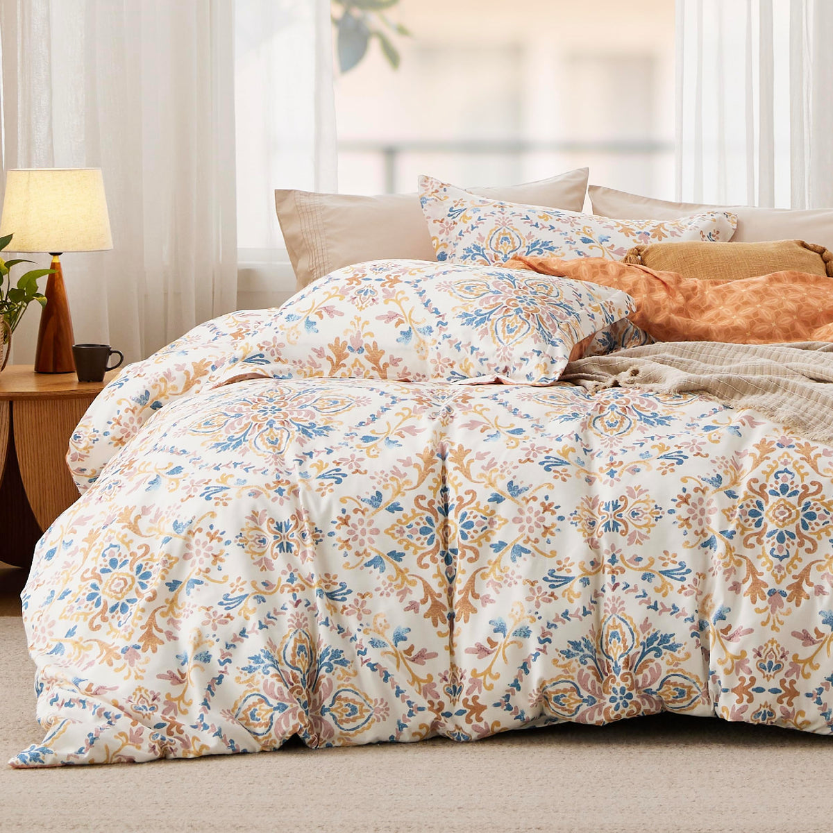 Bedsure Duvet Cover Queen Size - Reversible Green Queen Duvet Cover Set with Zipper Closure, 3 Pieces Floral Patterned Bedding Set with 8 Corner Ties and 2 Pillow Shams