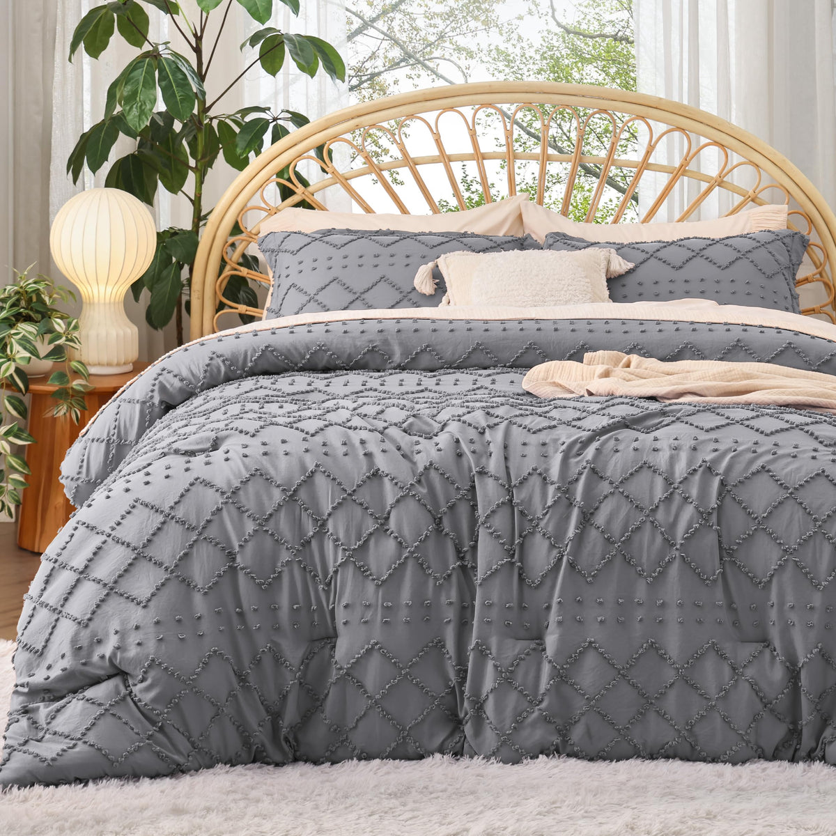 Bedsure Boho Tufted White Twin XL Comforter Set, Farmhouse-Style Bedding