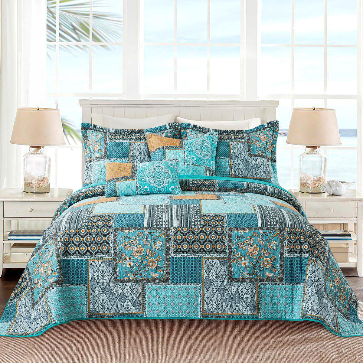 VAPUTAR 100% Cotton Face Quilt King Size Bedding Set - Boho King Quilts