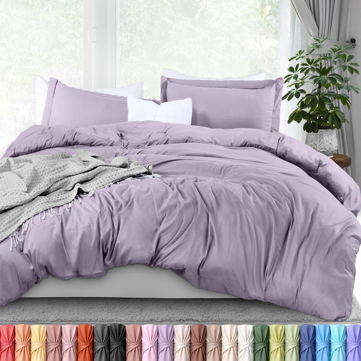 Duvet Cover Queen, 3 Piece Cotton Like Polyester with Zipper Closure, Grey