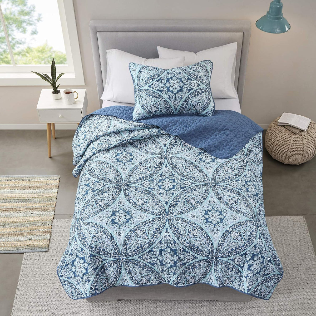 Comfort Spaces Gloria Boho Twin XL Quilt Set 2 Piece for Summer Aqua