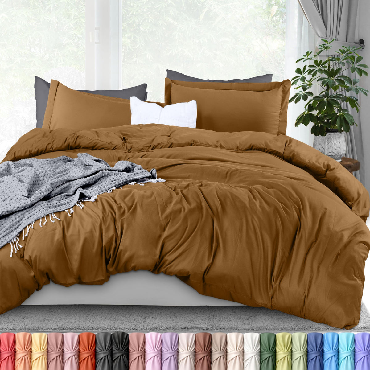 Duvet Cover Queen, 3 Piece Cotton Like Polyester with Zipper Closure, Grey