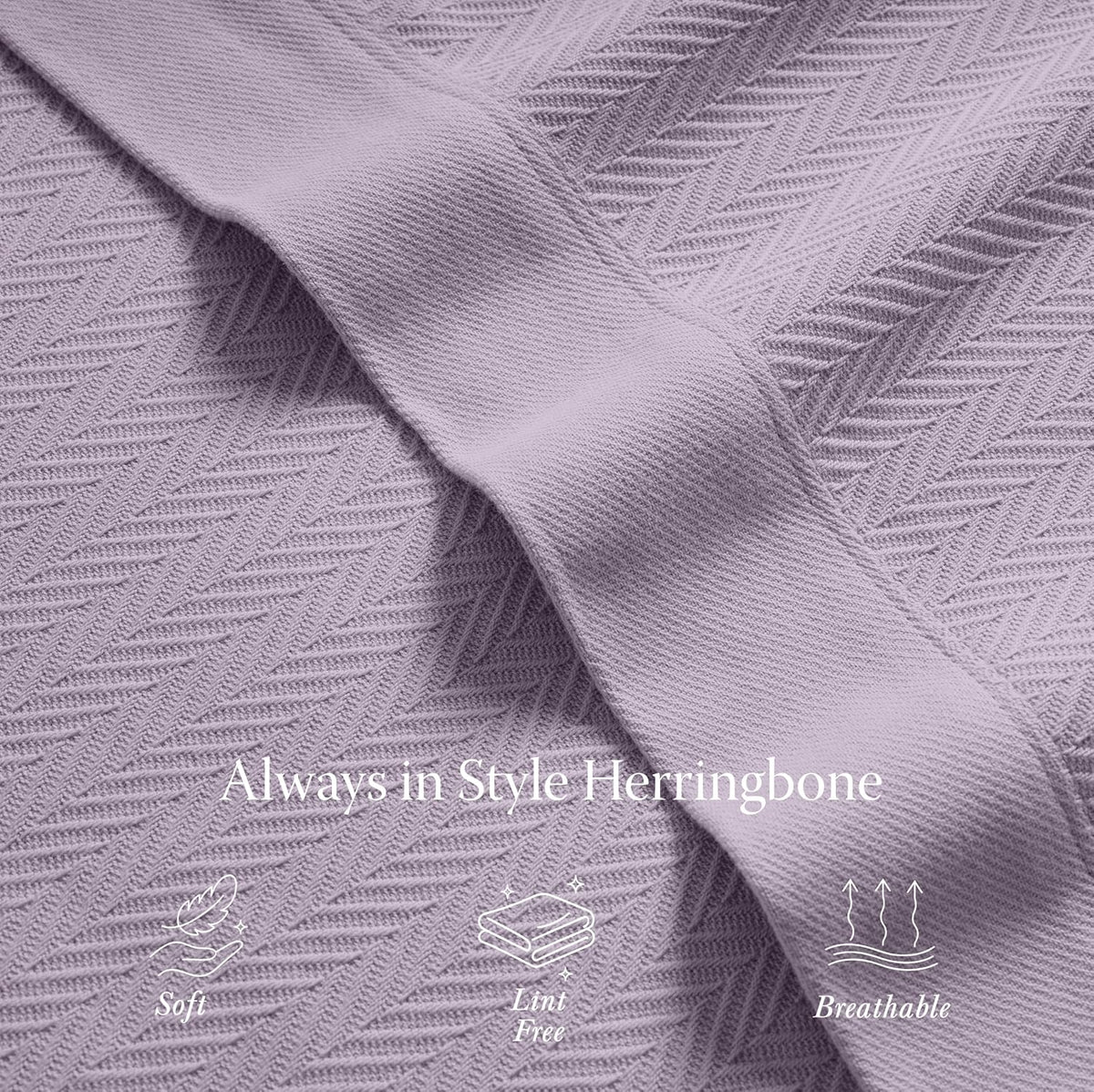 Threadmill Luxury 100% Cotton Twin Herringbone Blanket, Lilac