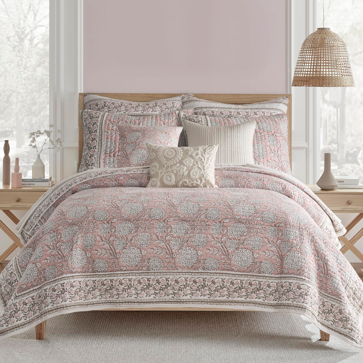 Levtex Home Adare Taupe Reversible King Duvet Cover Set (106x94in) with 2 Pillowcases (36x20in) - Floral Bedding - Taupe and White - Cotton King Size Duvet Cover Set - Soft, Pre-Washed