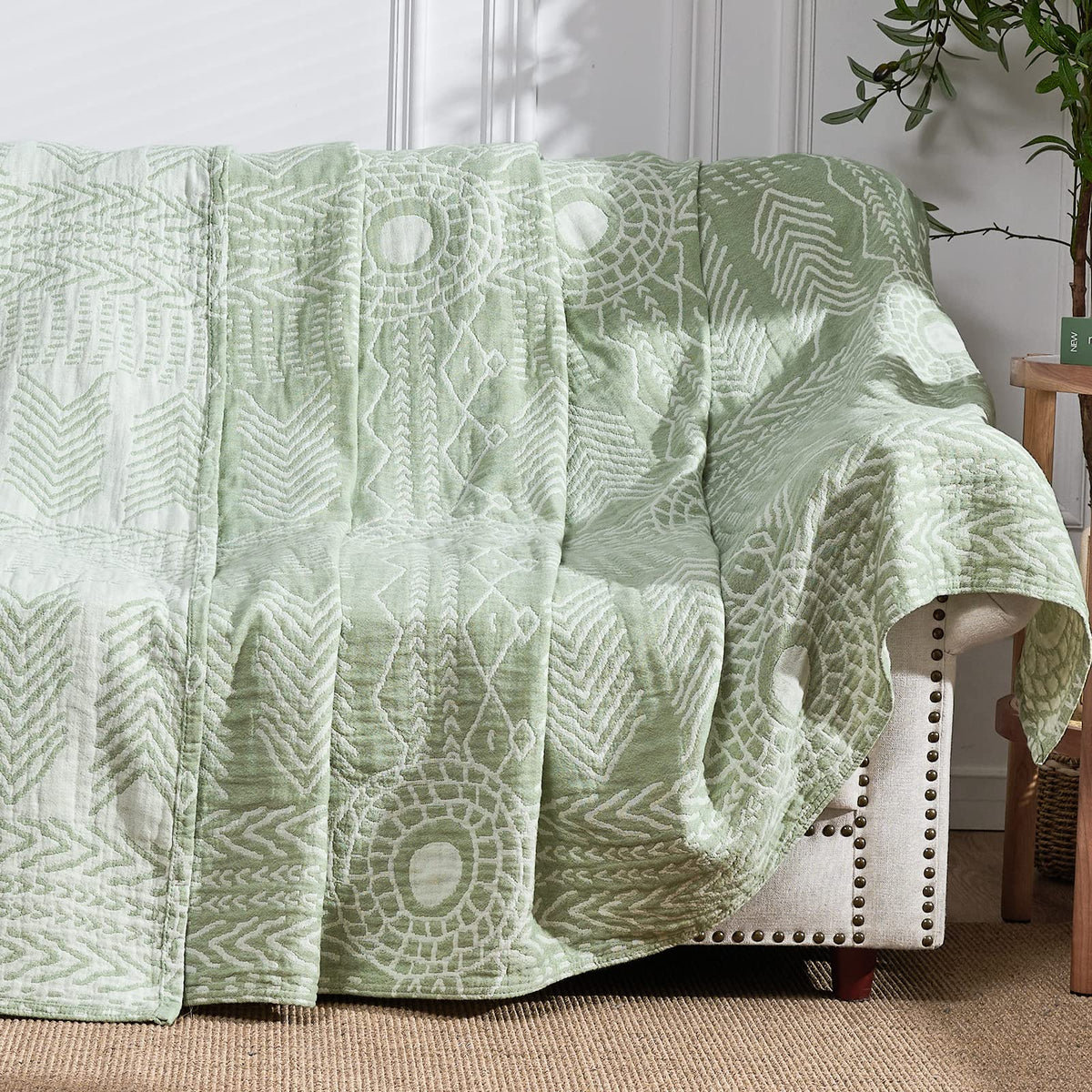 jinchan 100% Cotton Muslin Blanket Twin Boho Throw Blanket 50x60 Gray