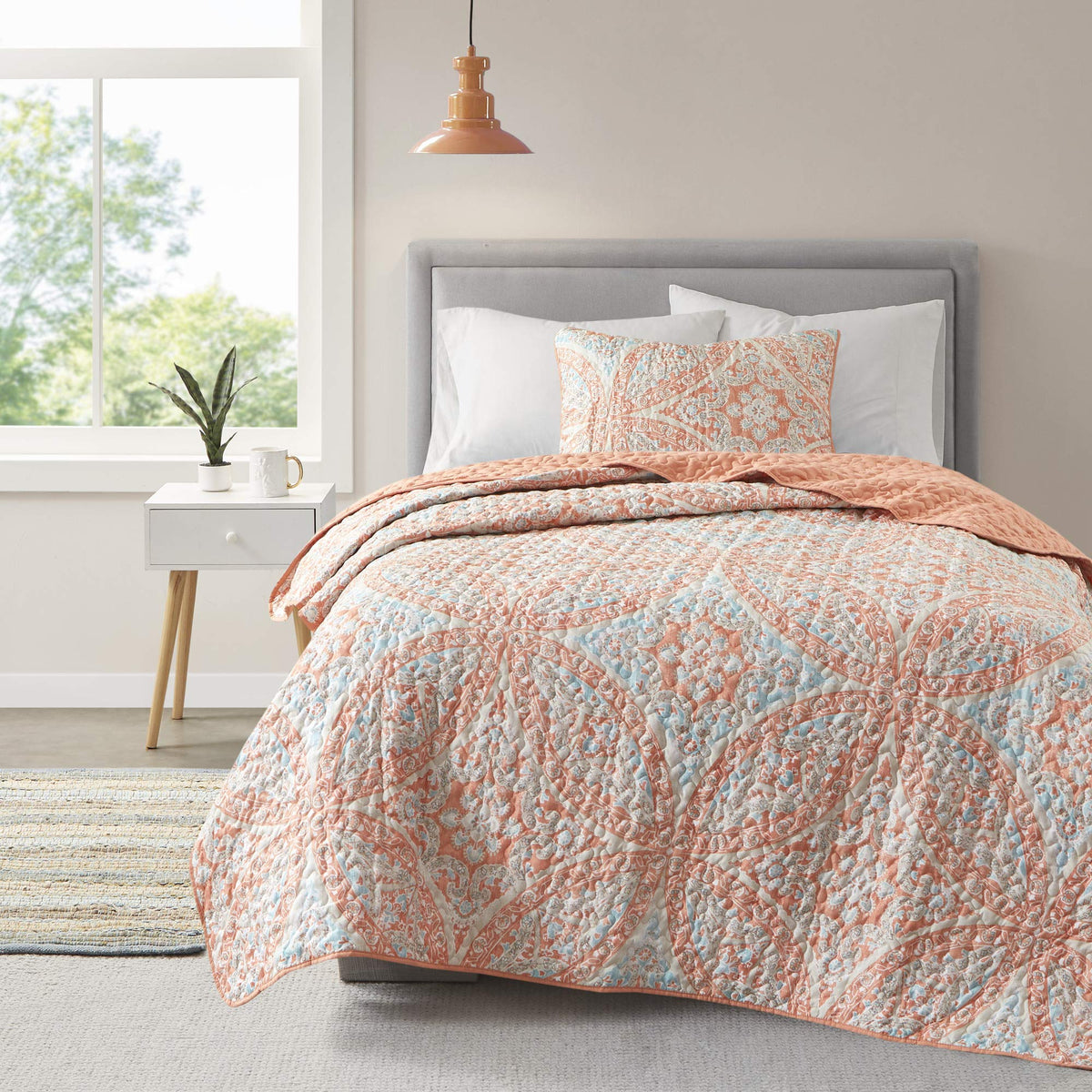 Comfort Spaces Gloria Boho Twin XL Quilt Set 2 Piece for Summer Aqua