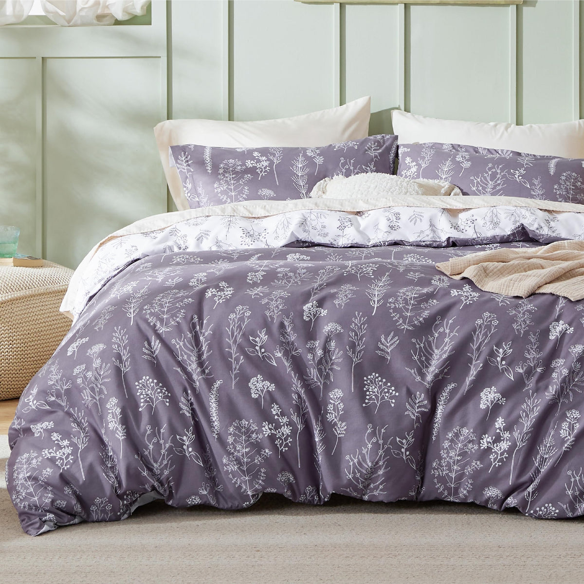 Bedsure Duvet Cover Queen Size - Reversible Green Queen Duvet Cover Set with Zipper Closure, 3 Pieces Floral Patterned Bedding Set with 8 Corner Ties and 2 Pillow Shams