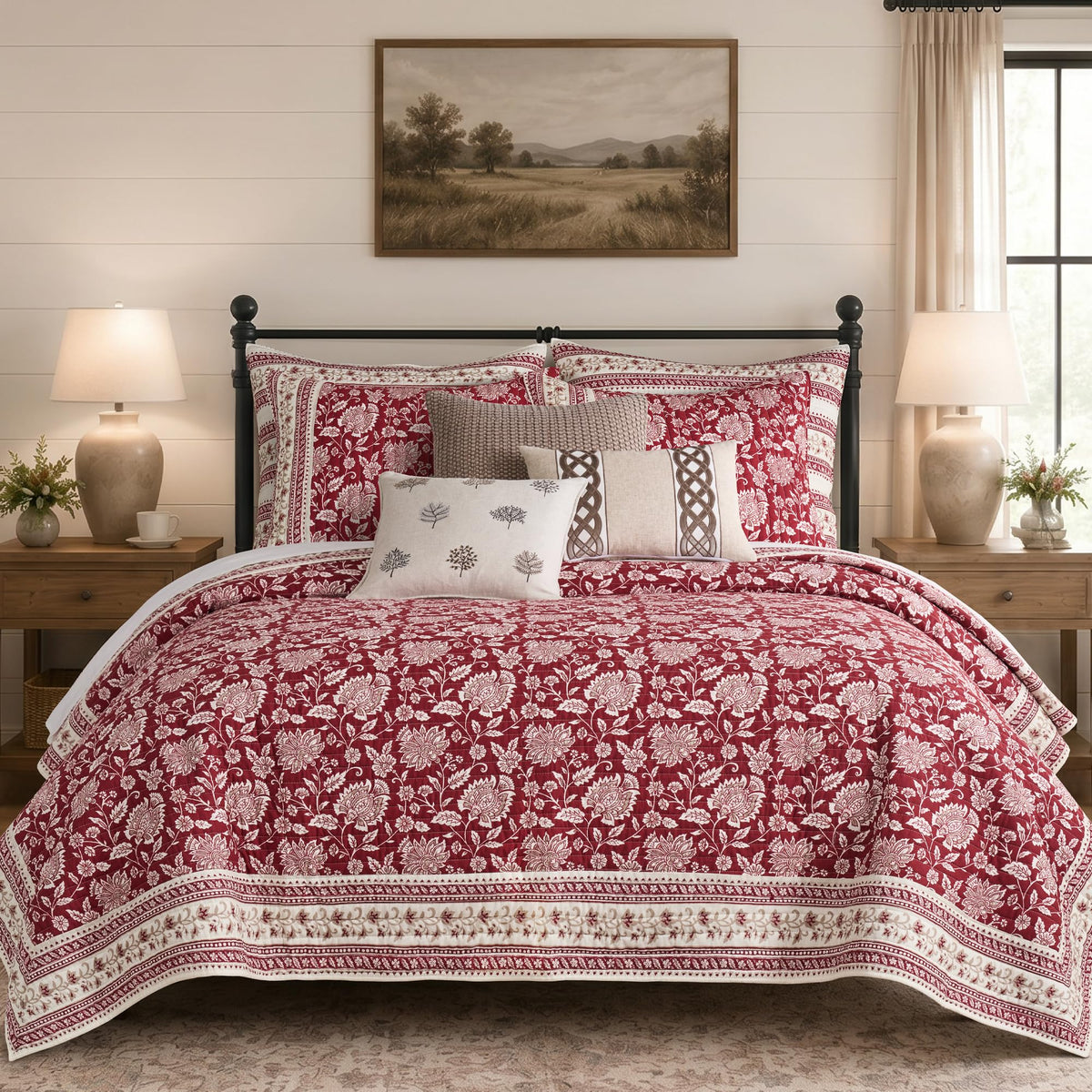 Levtex Home Adare Taupe Reversible King Duvet Cover Set (106x94in) with 2 Pillowcases (36x20in) - Floral Bedding - Taupe and White - Cotton King Size Duvet Cover Set - Soft, Pre-Washed