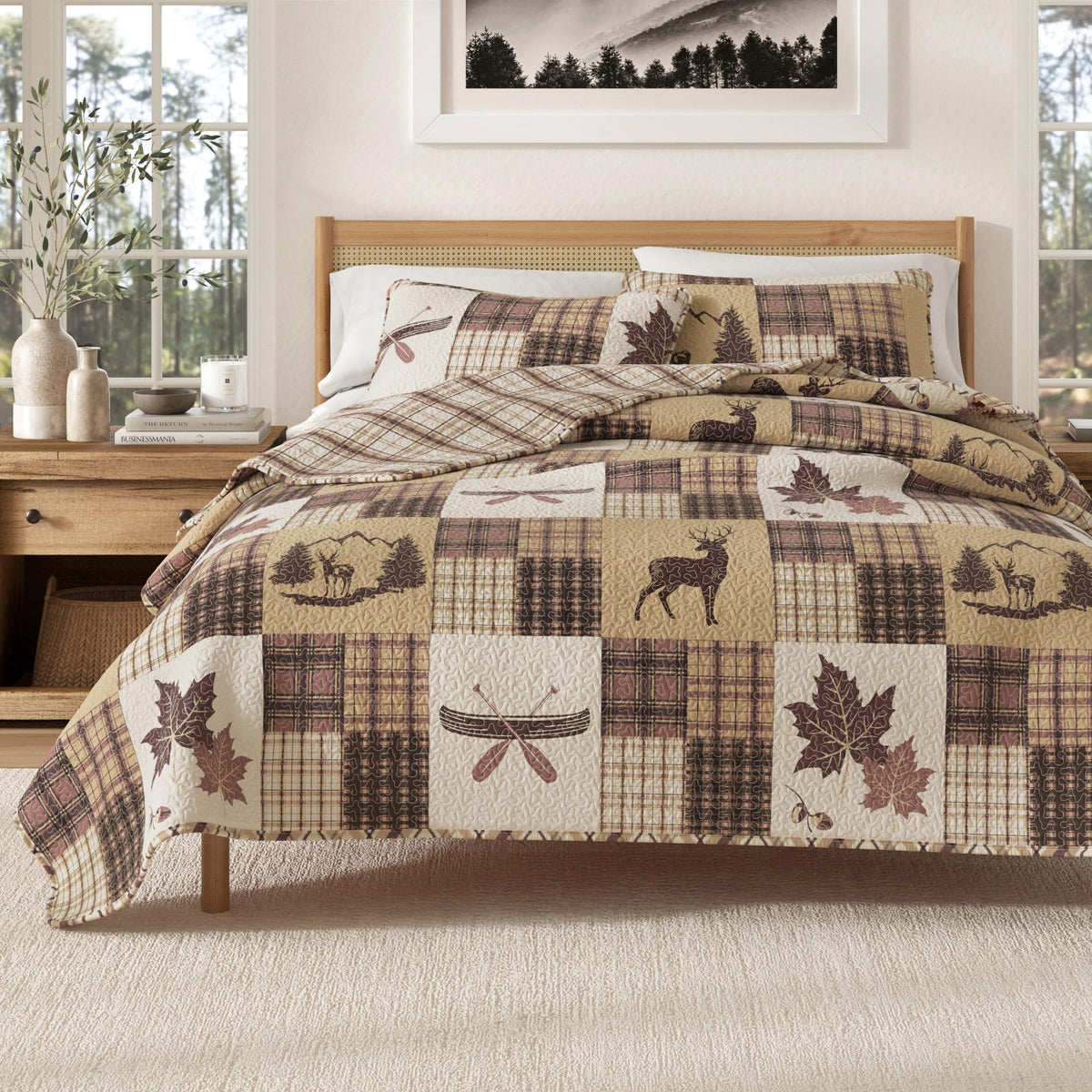 Great Bay Home Lodge Quilt Set - 2-Piece Twin/Twin XL Size Rustic Bedding Set - Lightweight, All-Season, Reversible Bedspread (Lodge Trees)