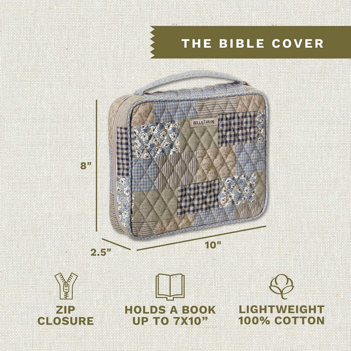 Bella Taylor Bible Cover, Quilted Bible Case, Khaki Patchwork