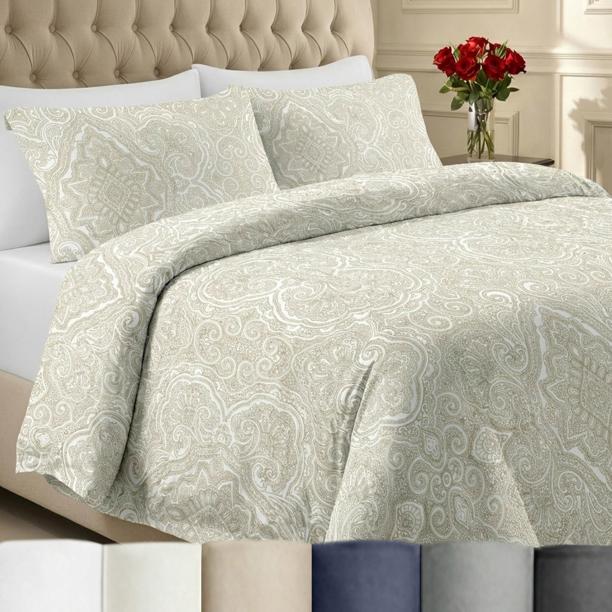 California Design Den Luxury Duvet Cover Set King, Striped White