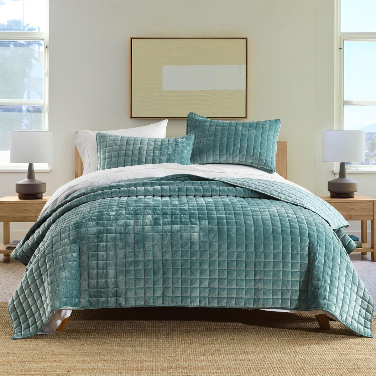 Secgo California King Quilt Size - 100% Cotton Oversized California Comforter Set Green Bedding Sets (120 * 110 Inch) with 2 Pillow Shams, Patchwork Reversible Lightweight Bedspread